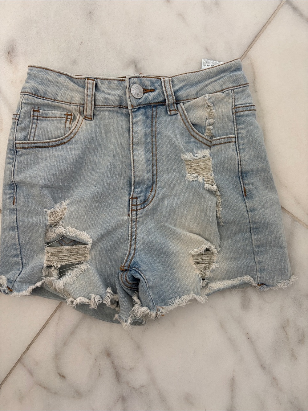 SHEIN Light Blue Distressed Denim Kids Shorts